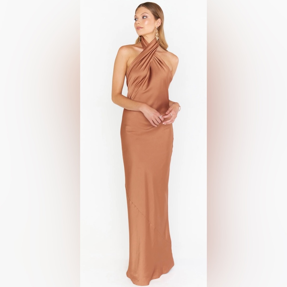 Show Me Your Mumu Jasmine halter maxi dress in copper luxe satin size XXS